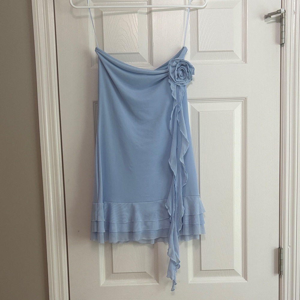 Edikted blue mesh mini dress size small with removable flower